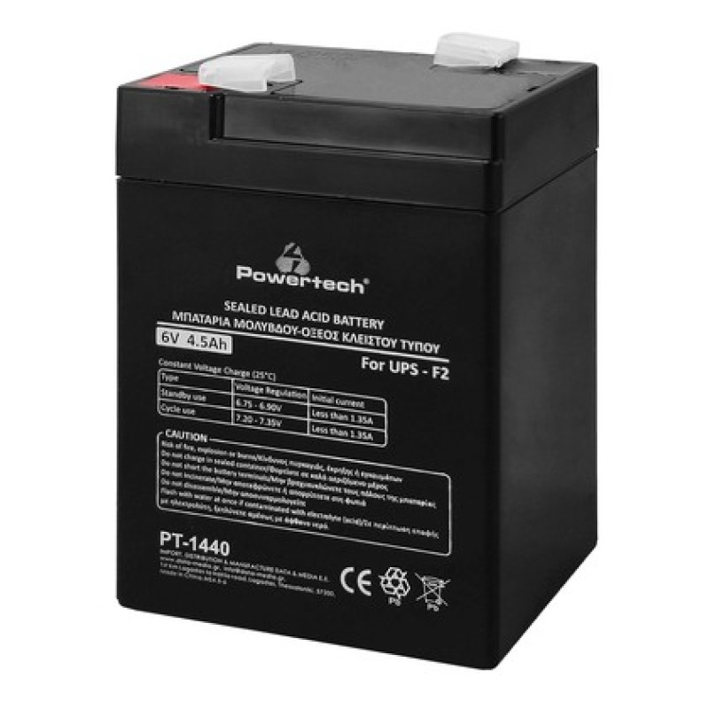 Powertech POWERTECH μπαταρία μολύβδου PT-1440 για UPS, 6V 4.5Ah, F2