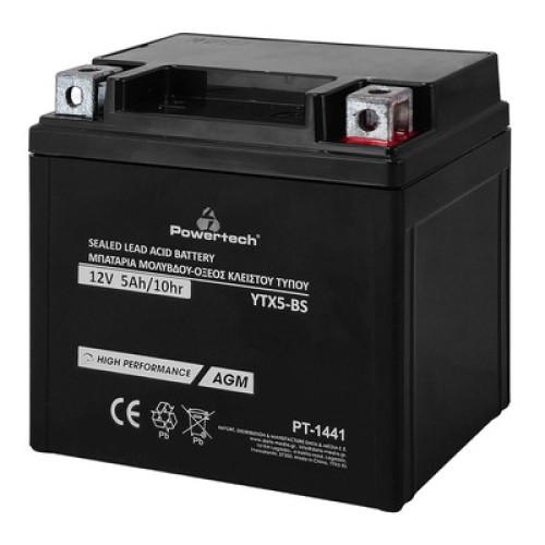 Powertech POWERTECH μπαταρία μολύβδου μοτοσυκλέτας PT-1441, 12V 5Ah, AGM, YTX5-BS