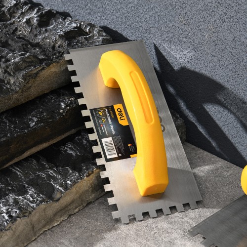 DELI DELI σπάτουλα πλακιδίων DL509310 με πλαστική λαβή, οδοντωτή, χάλυβας άνθρακα, 230x100mm