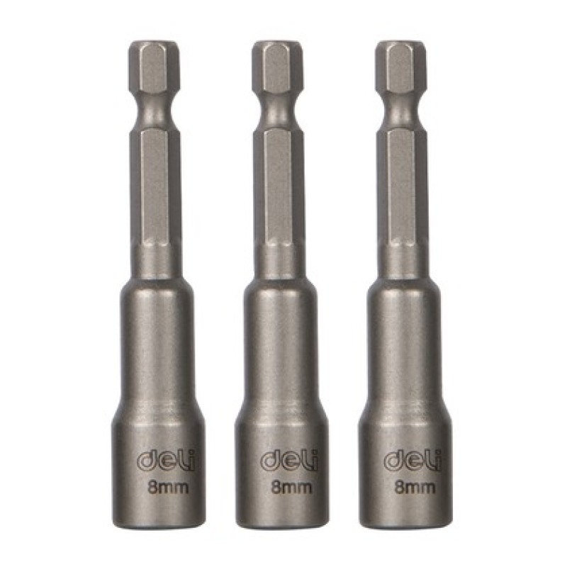 DELI DELI σετ καρυδάκια DL4808T για δραπανοκατσάβιδο, μαγνητικά, 8mm, εξάγωνα, 3τμχ