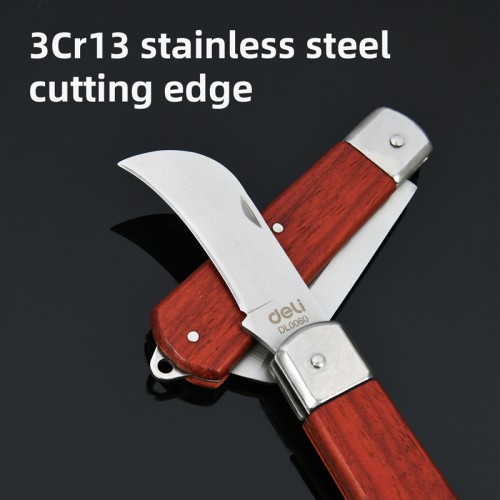 DELI DELI σουγιάς DL0060 με ξύλινη λαβή, πτυσσόμενος, 200mm, καφέ