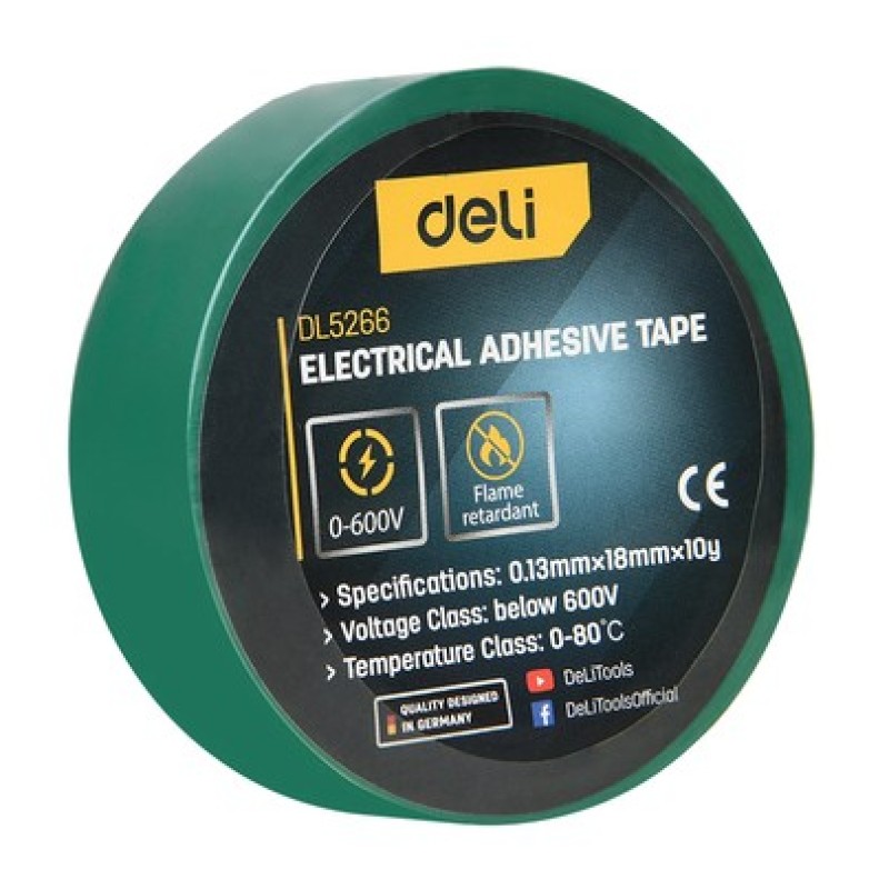 DELI DELI μονωτική ταινία υψηλής αντοχής DL5266, 18mm x 9.15m, πράσινη