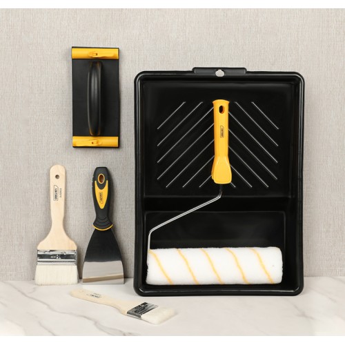 DELI DELI σετ βαφής DL528006, ρολό/2x πινέλα/σπάτουλα/γυαλοχαρτιέρα/σκάφη, 6τμχ