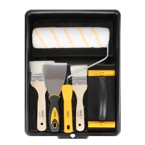 DELI DELI σετ βαφής DL528006, ρολό/2x πινέλα/σπάτουλα/γυαλοχαρτιέρα/σκάφη, 6τμχ