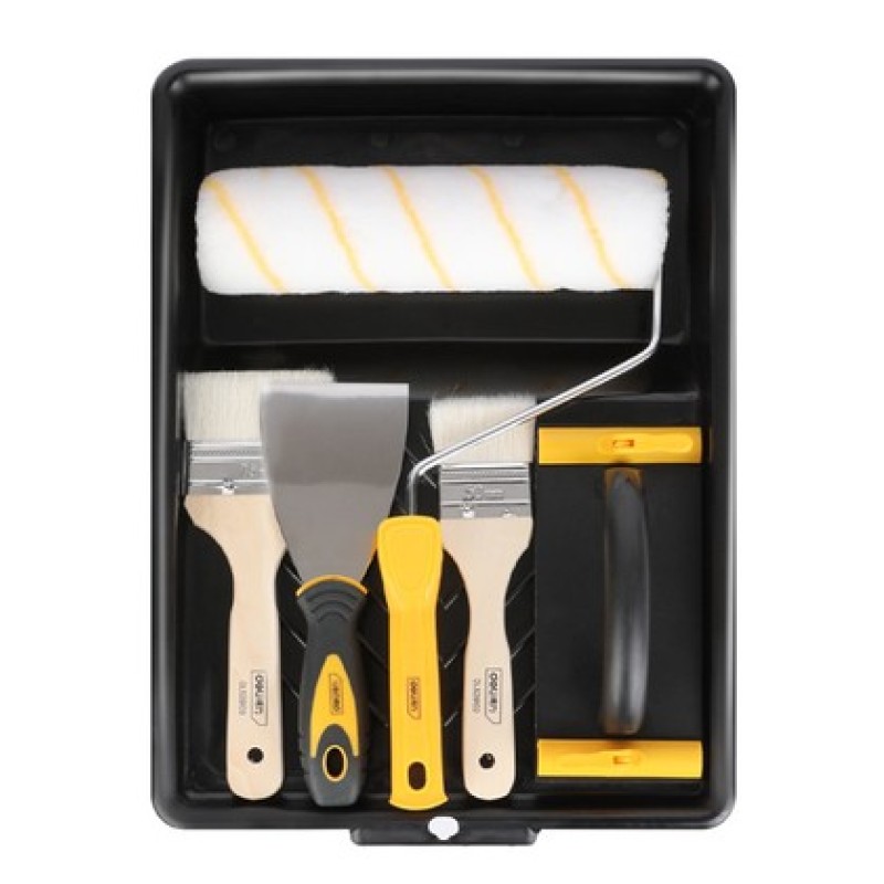 DELI DELI σετ βαφής DL528006, ρολό/2x πινέλα/σπάτουλα/γυαλοχαρτιέρα/σκάφη, 6τμχ