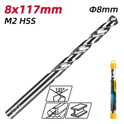 DELI DELI τρυπάνι DL16080G για μέταλλο, M2 HSS, 8x117mm, κυλινδρικό