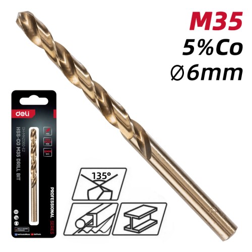 DELI DELI τρυπάνι DH-MHZ060-E2 για μέταλλο, M35 HSS 5% κοβαλτίου, DIN 388, 6x93mm, κυλινδρικό