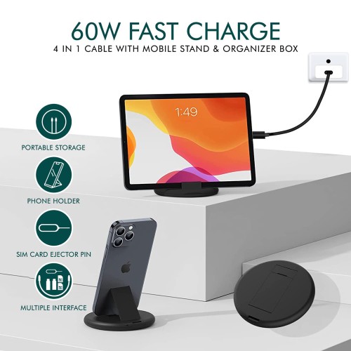 Powertech POWERTECH all in one κιτ φόρτισης με καλώδιο & αντάπτορες CAB-U161, 60W, 30cm, μαύρο