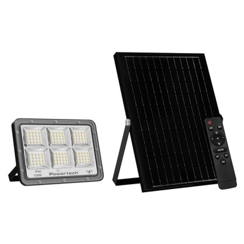 Powertech POWERTECH LED ηλιακός προβολέας PT-1457 με τηλεχειριστήριο, αισθητήρας κίνησης, 120W, 4000K, 1500lm, IP66