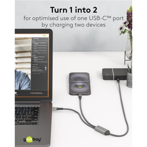 GOOBAY GOOBAY καλώδιο USB-C σε 2x USB-C 75739, 60W, 480Mbps, 1.5m, γκρι