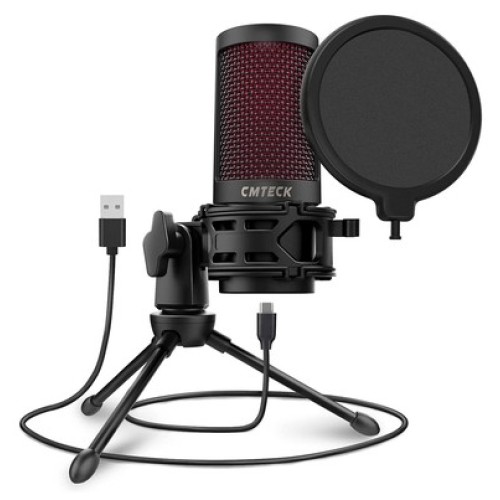 CMTECK CMTECK επιτραπέζιο μικρόφωνο XM550 με pop φίλτρο, καρδιοειδές, USB, μαύρο