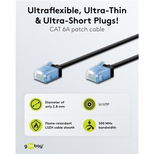 GOOBAY GOOBAY καλώδιο δικτύου 74240, CAT 6A U/UTP, ultra slim, copper, 500MHz, 7.5m, μαύρο