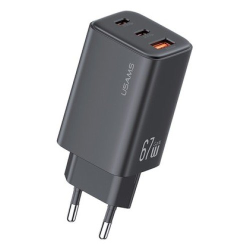 USAMS USAMS φορτιστής τοίχου CC265, USB & 2x USB-C, 67W, GaN, μαύρος