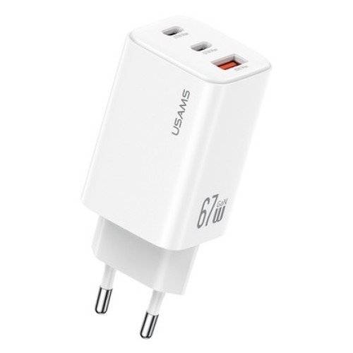 USAMS USAMS φορτιστής τοίχου CC265, USB & 2x USB-C, 67W, GaN, λευκός