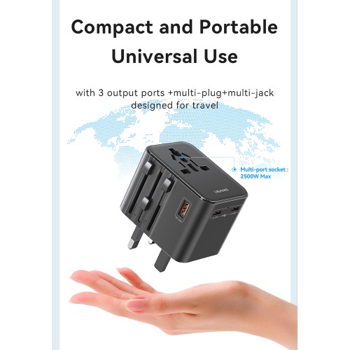USAMS USAMS φορτιστής/αντάπτορας πρίζας CC309, USB & 2x USB-C, universal, 25W, μαύρος