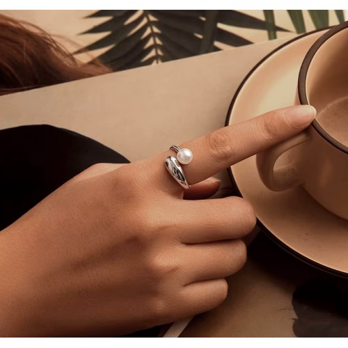 BAMOER BAMOER δαχτυλίδι BSR662-E με πέρλα, ανοιγόμενο, ασήμι 925, ασημί