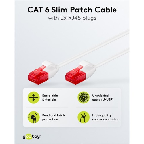 GOOBAY GOOBAY καλώδιο δικτύου 71549, CAT 6 U/UTP, slim, copper, 250MHz, 0.15m, λευκό