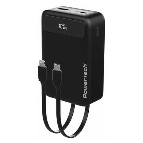 Powertech POWERTECH power bank PT-1504 με καλώδια & οθόνη, 20000mah, 22.5W, μαύρο