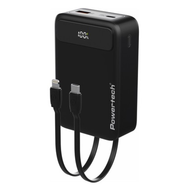 Powertech POWERTECH power bank PT-1504 με καλώδια & οθόνη, 20000mah, 22.5W, μαύρο