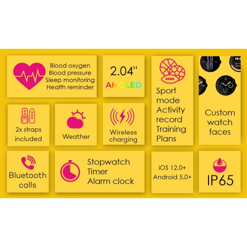 INTIME INTIME smartwatch A10 Pro με 2x λουράκια, heart rate, 2.04