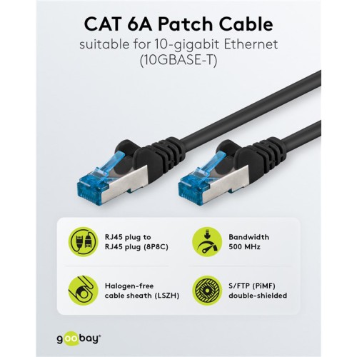 GOOBAY GOOBAY καλώδιο δικτύου 94152, CAT 6A S/FTP, 500MHz, Copper, 0.25m, μαύρο
