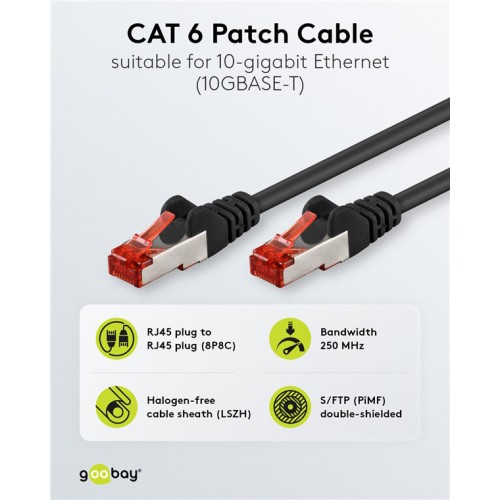 GOOBAY GOOBAY καλώδιο δικτύου 68687, CAT 6 S/FTP, 250MHz, copper, 0.5m, μαύρο