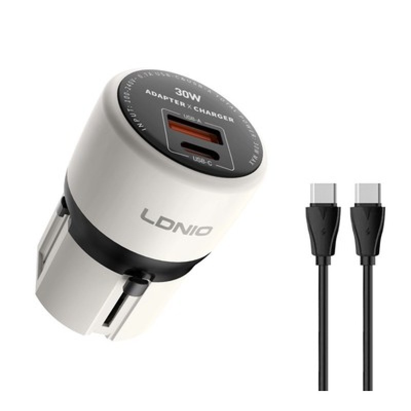 LDNIO LDNIO φορτιστής τοίχου Q2319 με καλώδιο USB-C, EU/UK/US/AU βύσμα, USB/USB-C, 30W, γκρι