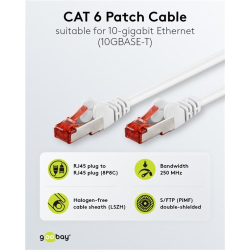 GOOBAY GOOBAY καλώδιο δικτύου 93501, CAT 6 S/FTP, copper, 250MHz, 0.5m, λευκό