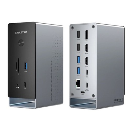 CABLETIME CABLETIME docking station CT-DK181-AG, 16 θυρών, USB-C σύνδεση, 100W PD, 1000Mbps, MST, γκρι