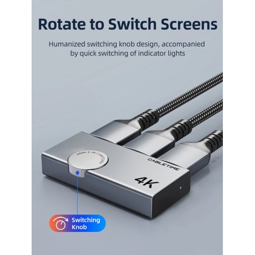 CABLETIME CABLETIME HDMI switch CT-HS4K2-AG, 2 σε 1, 4K/60Hz, bi-directional, γκρι