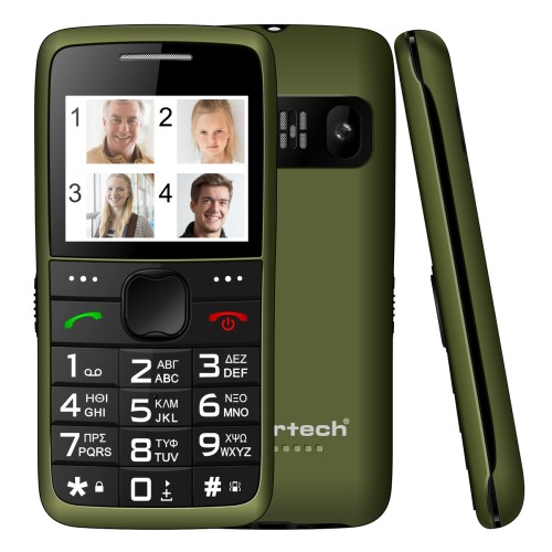 Powertech POWERTECH κινητό τηλέφωνο Sentry Eco V2, dual SIM, πλήκτρο SOS, χακί
