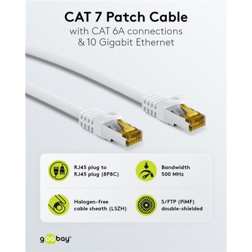GOOBAY GOOBAY καλώδιο δικτύου 91090, CAT 7 S/FTP, copper, 500MHz, 0.50m, λευκό