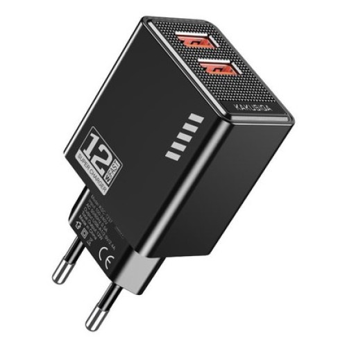 KAKUSIGA KAKUSIGA φορτιστής τοίχου KSC-1237, 2x USB, 12W, μαύρος