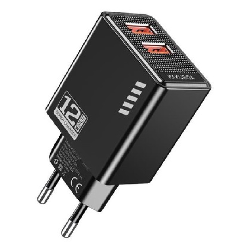 KAKUSIGA KAKUSIGA φορτιστής τοίχου KSC-1237, 2x USB, 12W, μαύρος