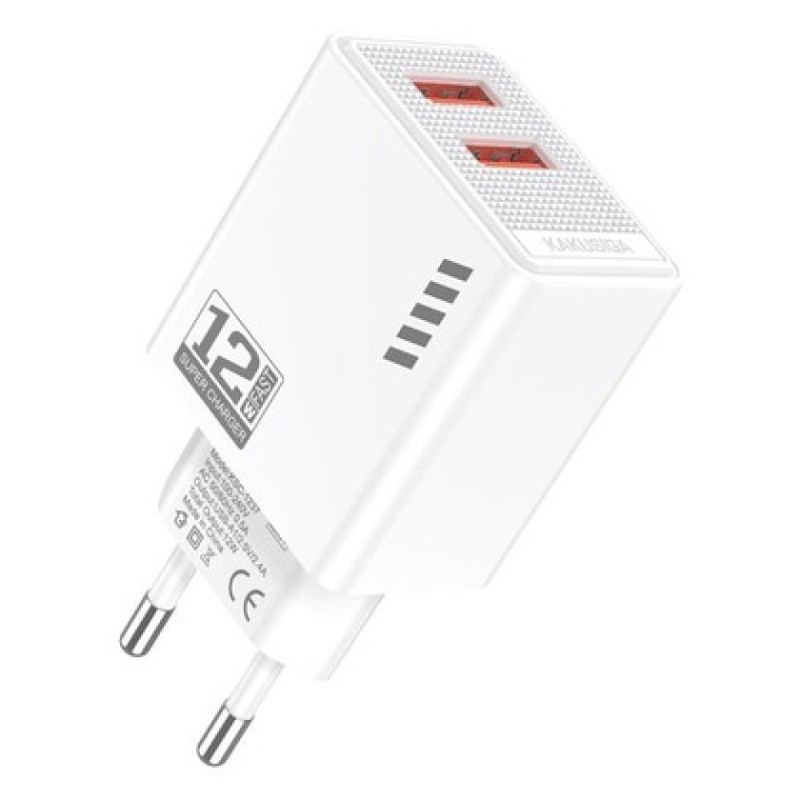 KAKUSIGA KAKUSIGA φορτιστής τοίχου KSC-1237, 2x USB, 12W, λευκός
