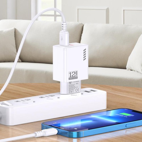KAKUSIGA KAKUSIGA φορτιστής τοίχου KSC-1238 με καλώδιο Lightning, 2x USB, 12W, λευκός