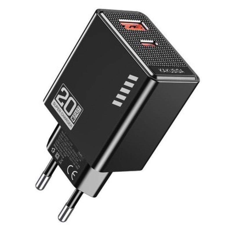 KAKUSIGA KAKUSIGA φορτιστής τοίχου KSC-1239, USB & USB-C, 20W, μαύρος