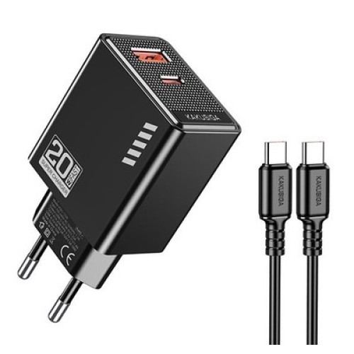 KAKUSIGA KAKUSIGA φορτιστής τοίχου KSC-1240 με καλώδιο USB-C, USB & USB-C, 20W, μαύρος