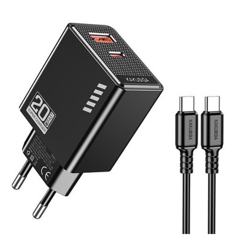 KAKUSIGA KAKUSIGA φορτιστής τοίχου KSC-1240 με καλώδιο USB-C, USB & USB-C, 20W, μαύρος