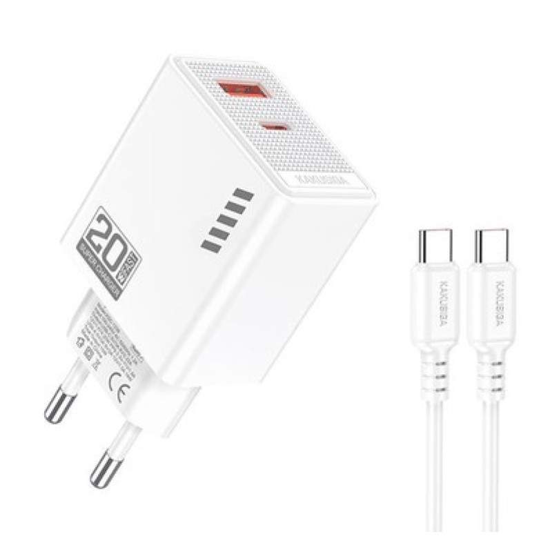 KAKUSIGA KAKUSIGA φορτιστής τοίχου KSC-1240 με καλώδιο USB-C, USB & USB-C, 20W, λευκός