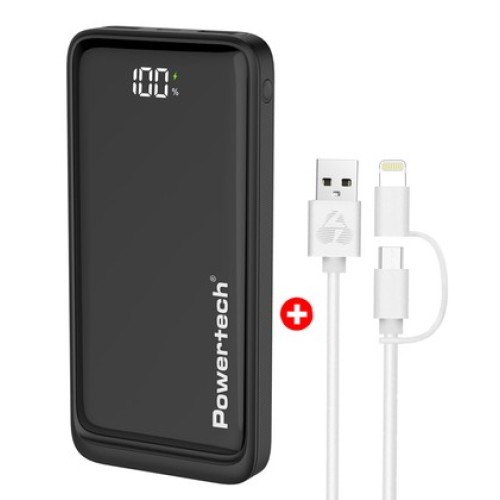 Powertech POWERTECH power bank PT-1326 με οθόνη & MFi καλώδιο USB σε Micro/Lightning, 10000mAh