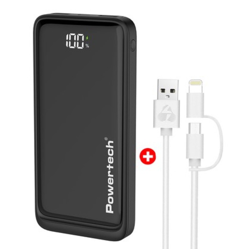 Powertech POWERTECH power bank PT-1326 με οθόνη & MFi καλώδιο USB σε Micro/Lightning, 10000mAh