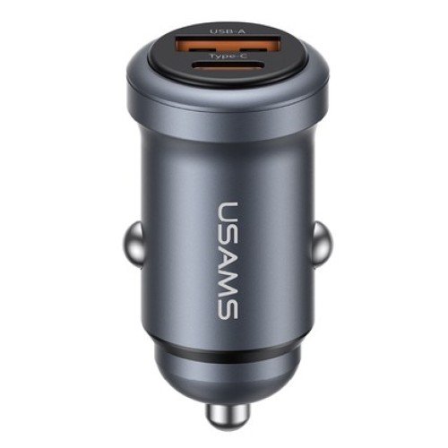 USAMS USAMS φορτιστής αυτοκινήτου CC322, USB & USB-C, 30W, γκρι