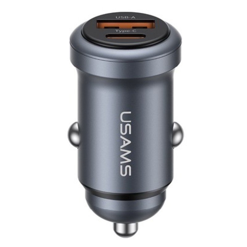 USAMS USAMS φορτιστής αυτοκινήτου CC322, USB & USB-C, 30W, γκρι