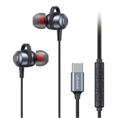 USAMS USAMS earphones με μικρόφωνο US-SJ758, USB-C σύνδεση, μεταλλικά, 1.2m, γκρι