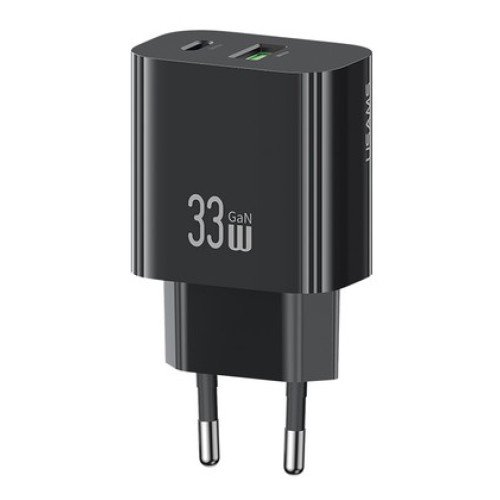 USAMS USAMS φορτιστής τοίχου CC317, USB & USB-C, 33W, GaN, μαύρος