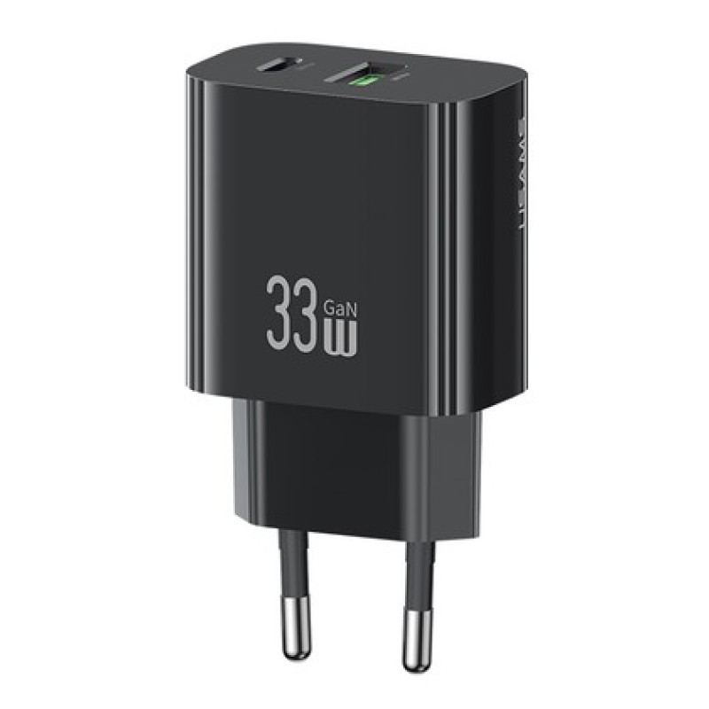 USAMS USAMS φορτιστής τοίχου CC317, USB & USB-C, 33W, GaN, μαύρος