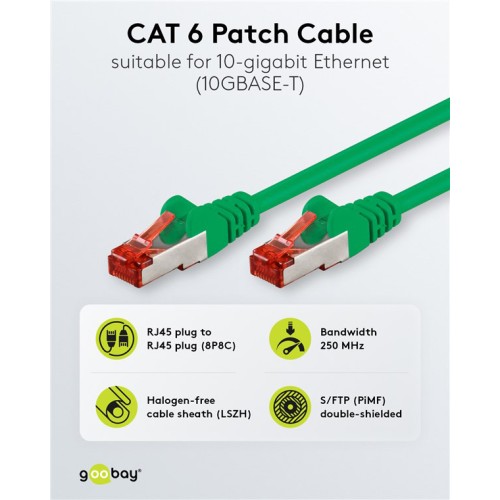 GOOBAY GOOBAY καλώδιο δικτύου 92454, CAT 6 S/FTP, copper, 250MHz, 0.15m, πράσινο