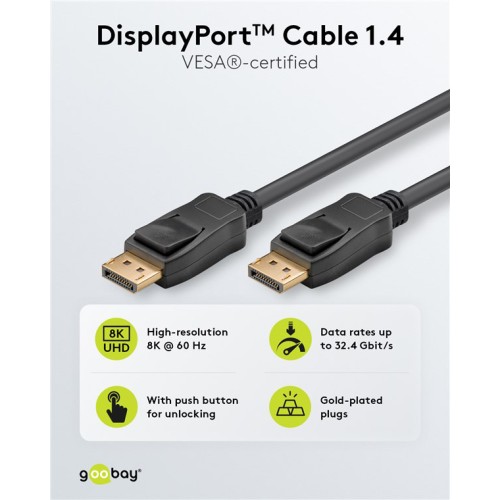 GOOBAY GOOBAY καλώδιο DisplayPort 74778, VESA Certified, 8K/60Hz, 32.4 Gbps, 2m, μαύρο