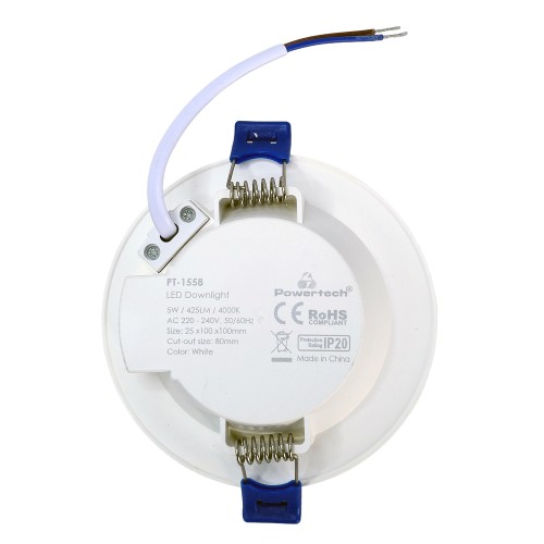 Powertech POWERTECH LED φωτιστικό downlight PT-1558, 5W, Φ100x25mm, 4000K, 425lm, λευκό